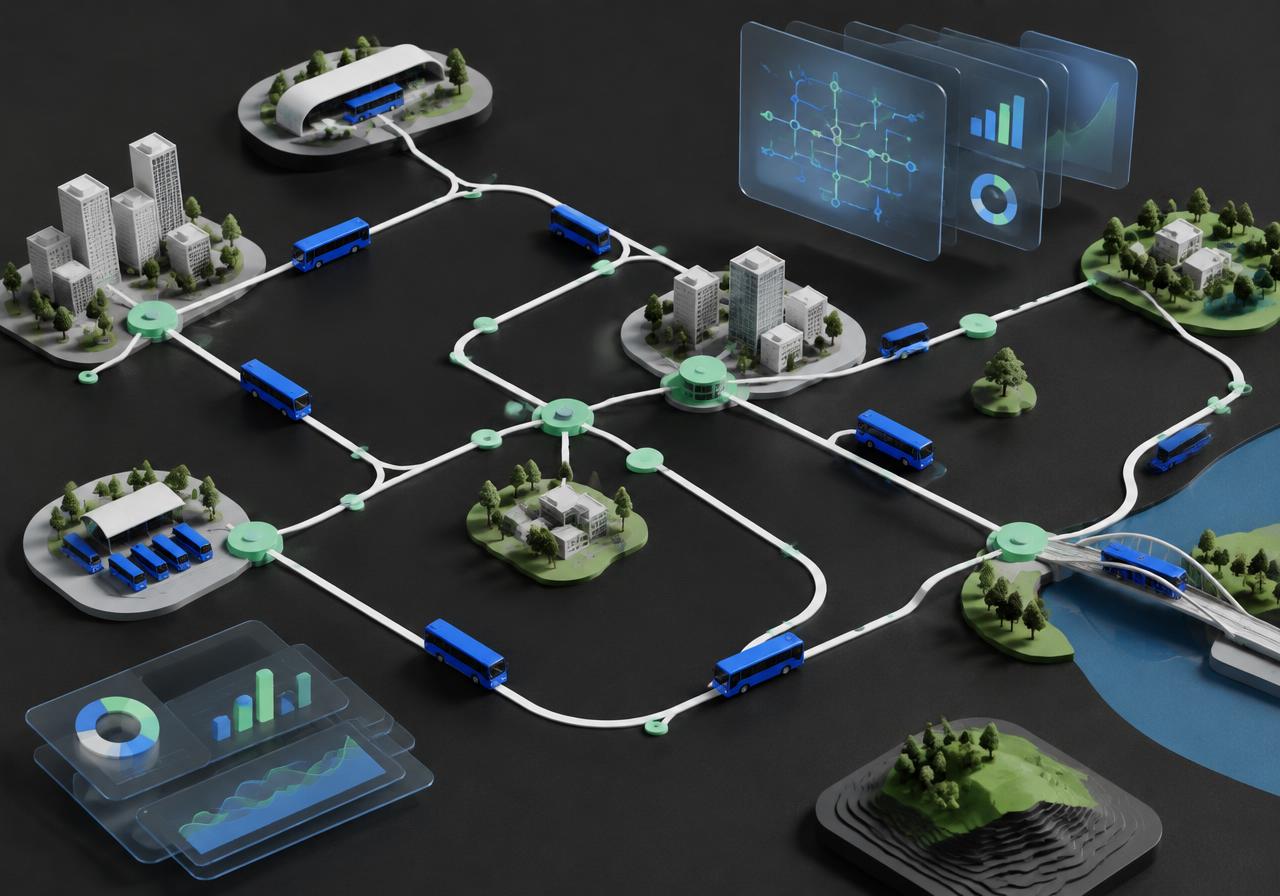 Editorial illustration of a connected transport network
